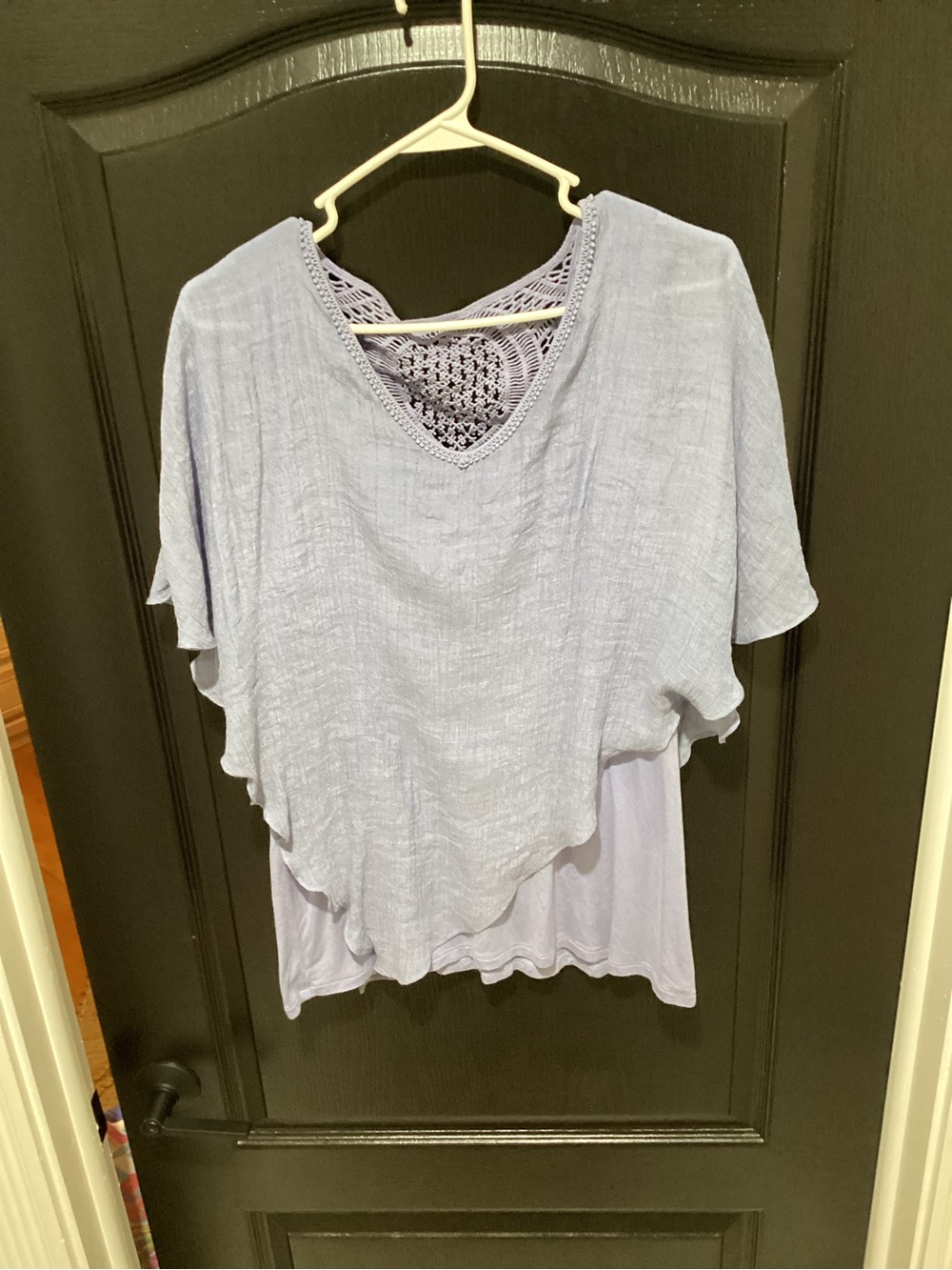 Light Blue  Women's Layered V-Neck Top with Crochet Detail
